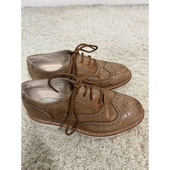 Kenneth Cole Techni Cole Boys Lace Up Tan Oxford‎ Wingtip Dress Shoes Size 1 - Picture 1 of 10